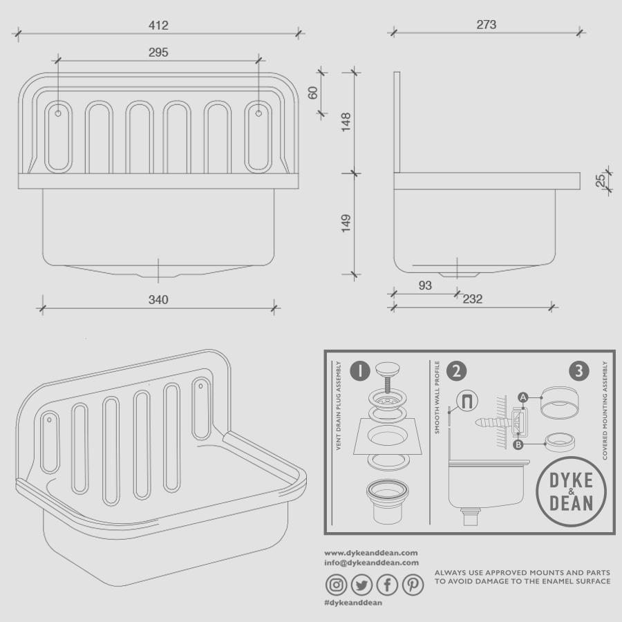 ALAPE SMALL ENAMEL BUCKET SINK BLACK RIM - DYKE & DEAN
