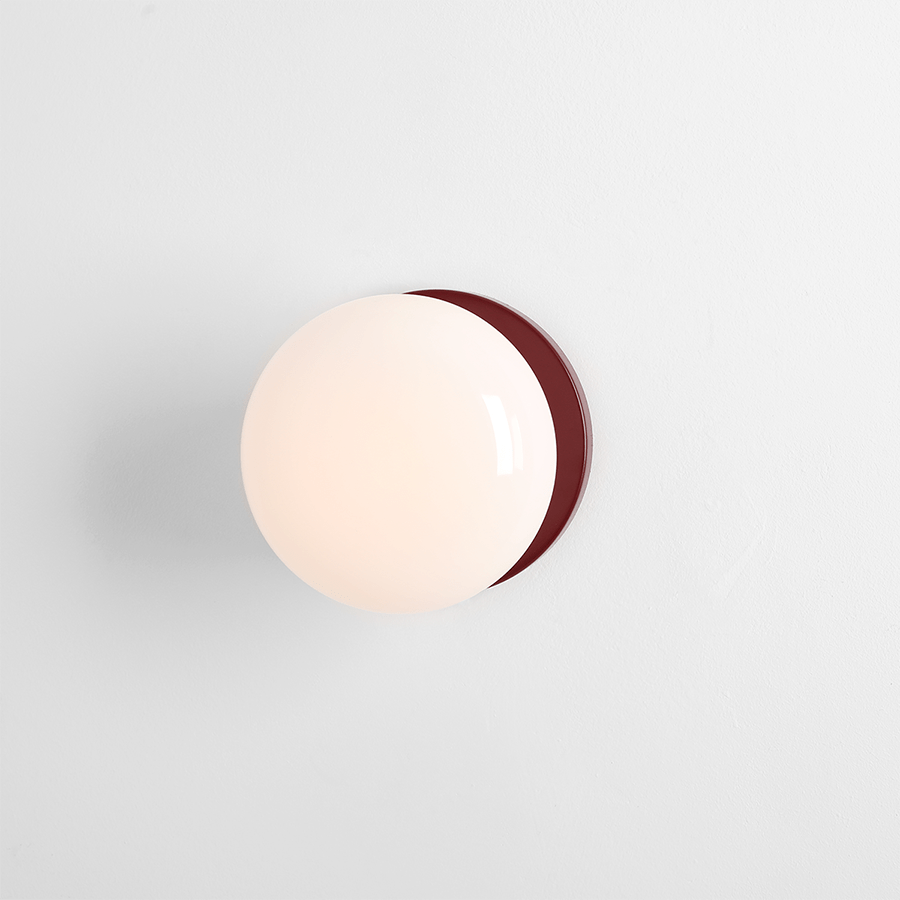 FLO OPAL GLASS ORB SWITCH WALL LIGHT RUBY RED - DYKE & DEAN