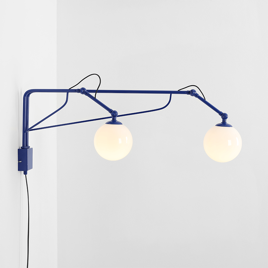 FUNCTIONAL ADJUSTABLE LONG WALL ARM DOUBLE LIGHT COBALT - DYKE & DEAN