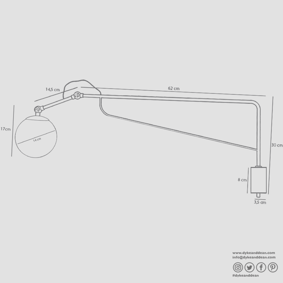 FUNCTIONAL ADJUSTABLE LONG WALL ARM LIGHT BLACK - DYKE & DEAN