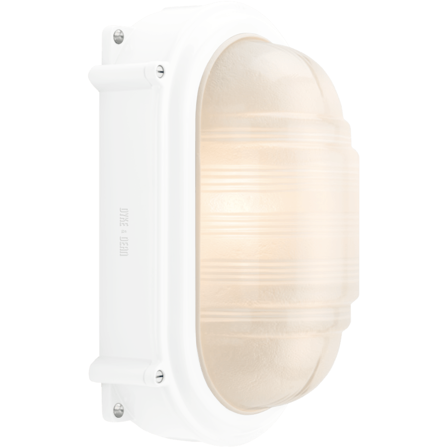 LARGE CAST OVAL BULKHEAD LAMP WHITE - DYKE & DEAN