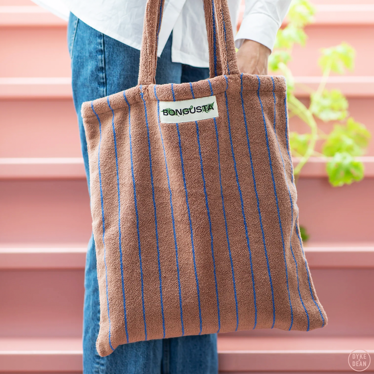 TOWEL FABRIC TOTE BAG CAMEL & ULTRAMARINE