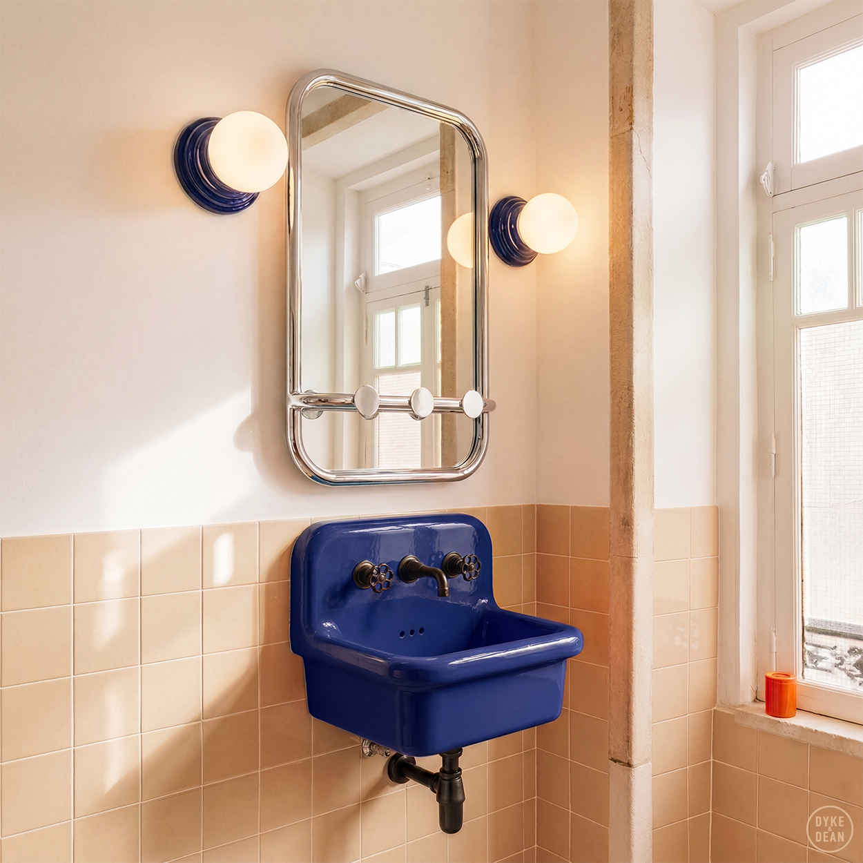 BLUE CERAMIC SCONCE WATERPROOF OPAL GLOBE WALL LIGHT