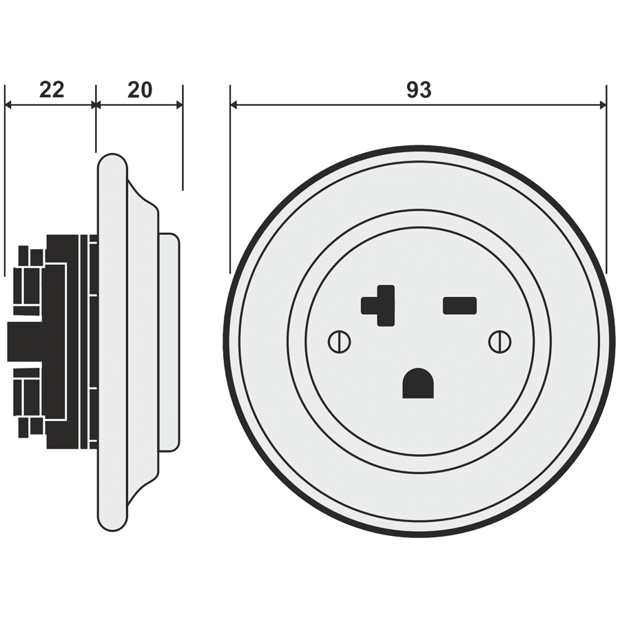 PORCELAIN WALL SOCKET CARROT USA 20 AMP