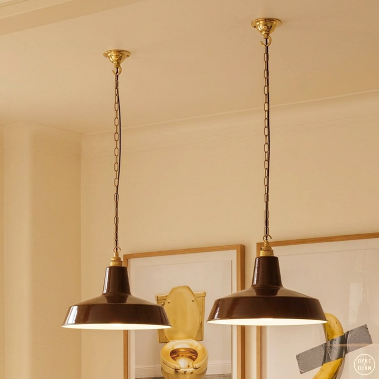 DYKE & DEAN PENDANT LAMPSHADE BROWN WITH HOOK & CHAIN SET
