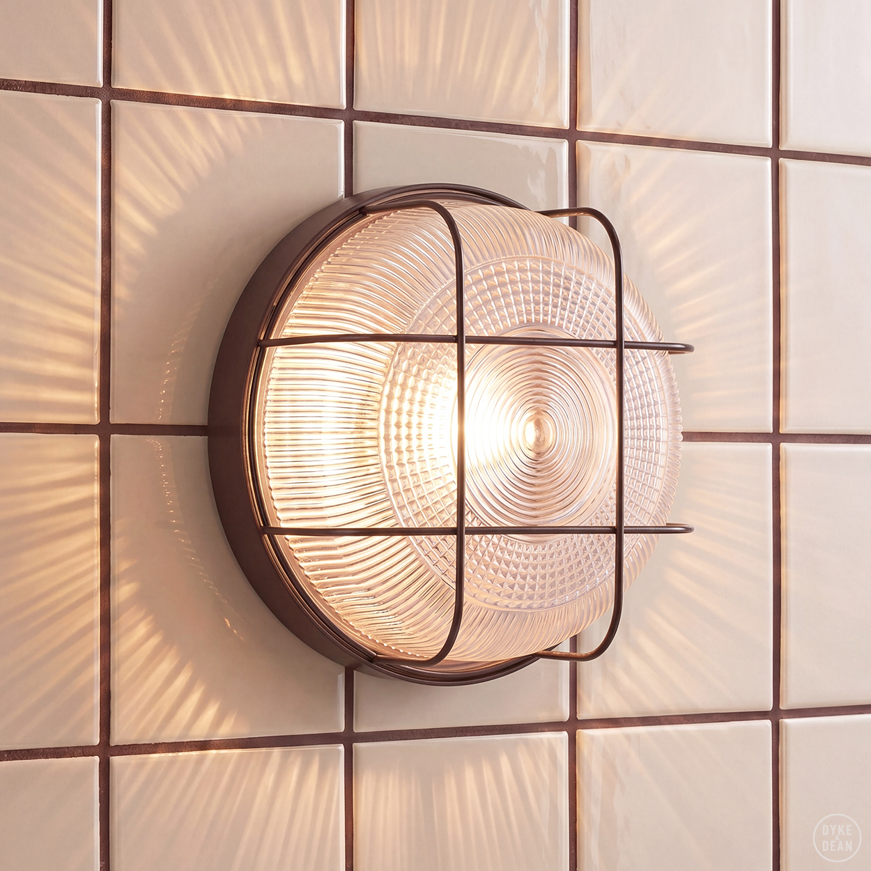 BROWN CAGED INDUSTRIAL ROUND WALL & CEILING BULKHEAD LIGHT