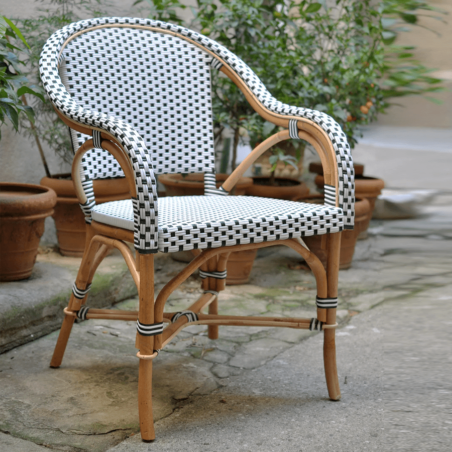 BISTRO RATTAN ARMCHAIR SQUARES WHITE BLACK - DYKE & DEAN