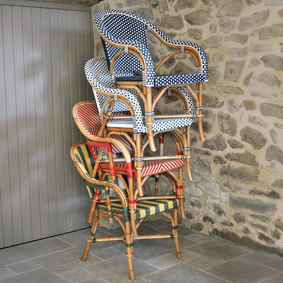 BISTRO RATTAN ARMCHAIR STRIPE YELLOW GREEN GOLD - DYKE & DEAN