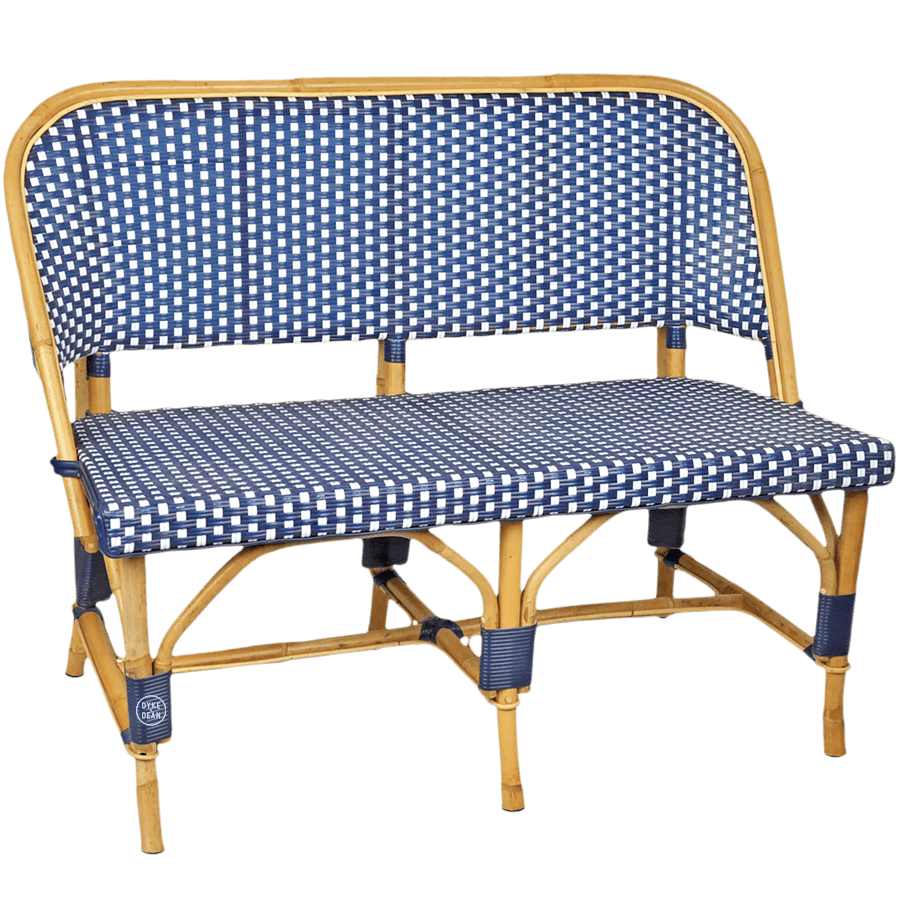 BISTRO RATTAN BANQUETTE BENCH SQUARES NAVY WHITE - DYKE & DEAN