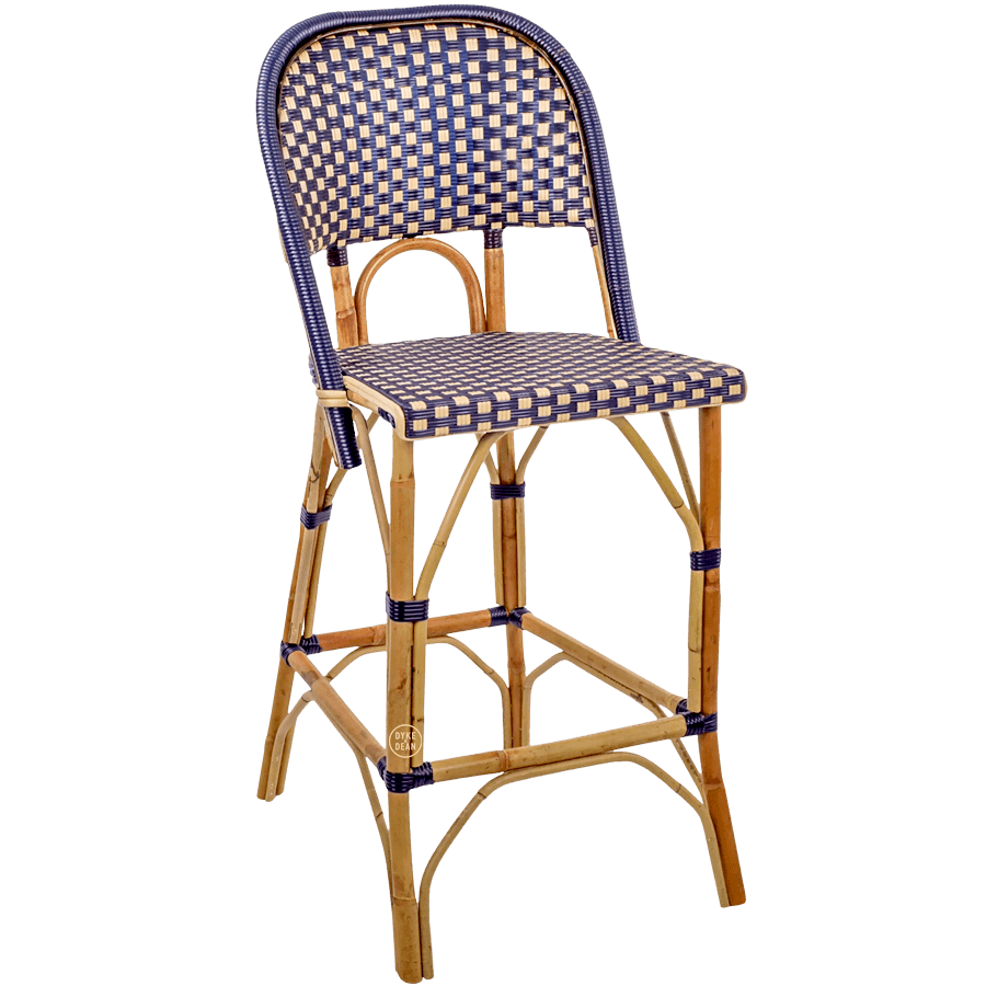 BISTRO RATTAN BAR CHAIR SQUARES BLUE GOLD - DYKE & DEAN