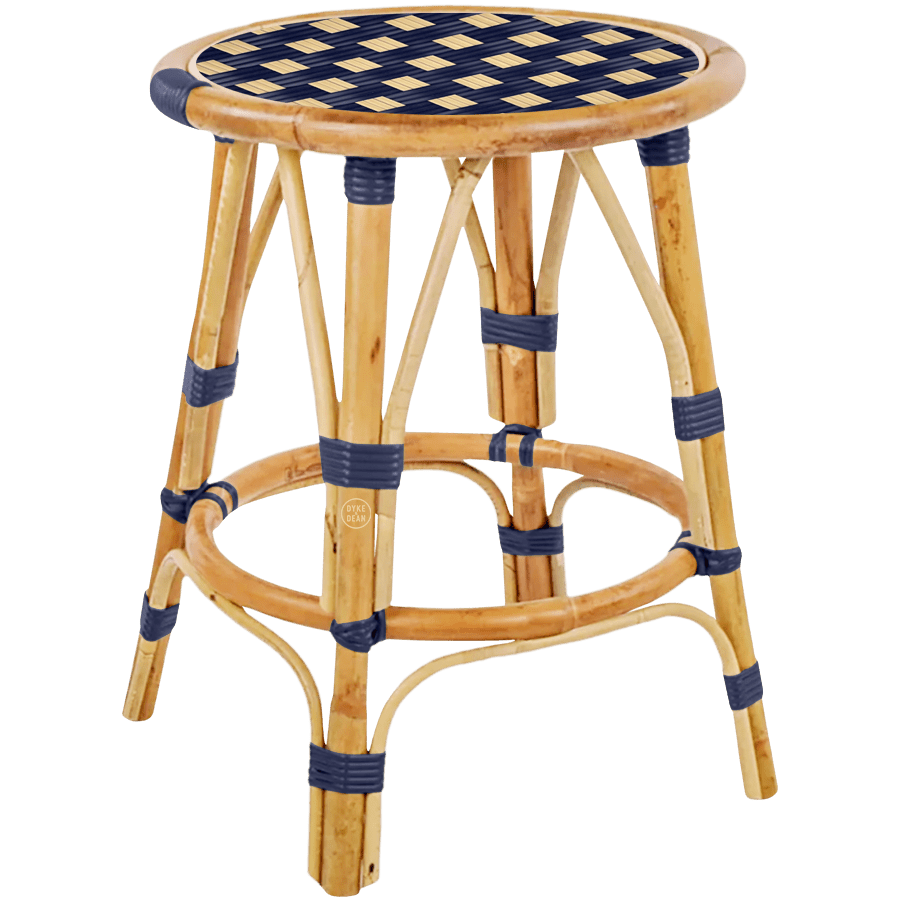 BISTRO RATTAN COURT STOOL SQUARE NAVY GOLD - DYKE & DEAN
