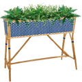 BISTRO RATTAN PLANTER WITH STAND SQUARES NAVY WHITE - DYKE & DEAN