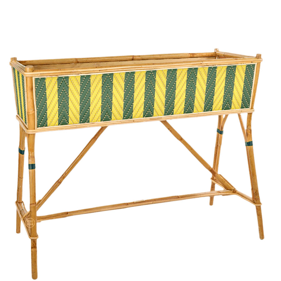 BISTRO RATTAN PLANTER WITH STAND STRIPES YELLOW GREEN - DYKE & DEAN