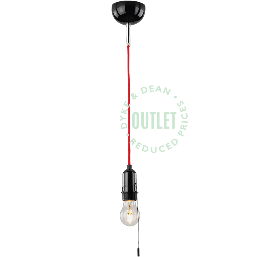 BLACK BAKELITE PENDANT LAMP WITH RED CORD & PULL SWITCH OUTLET - DYKE & DEAN