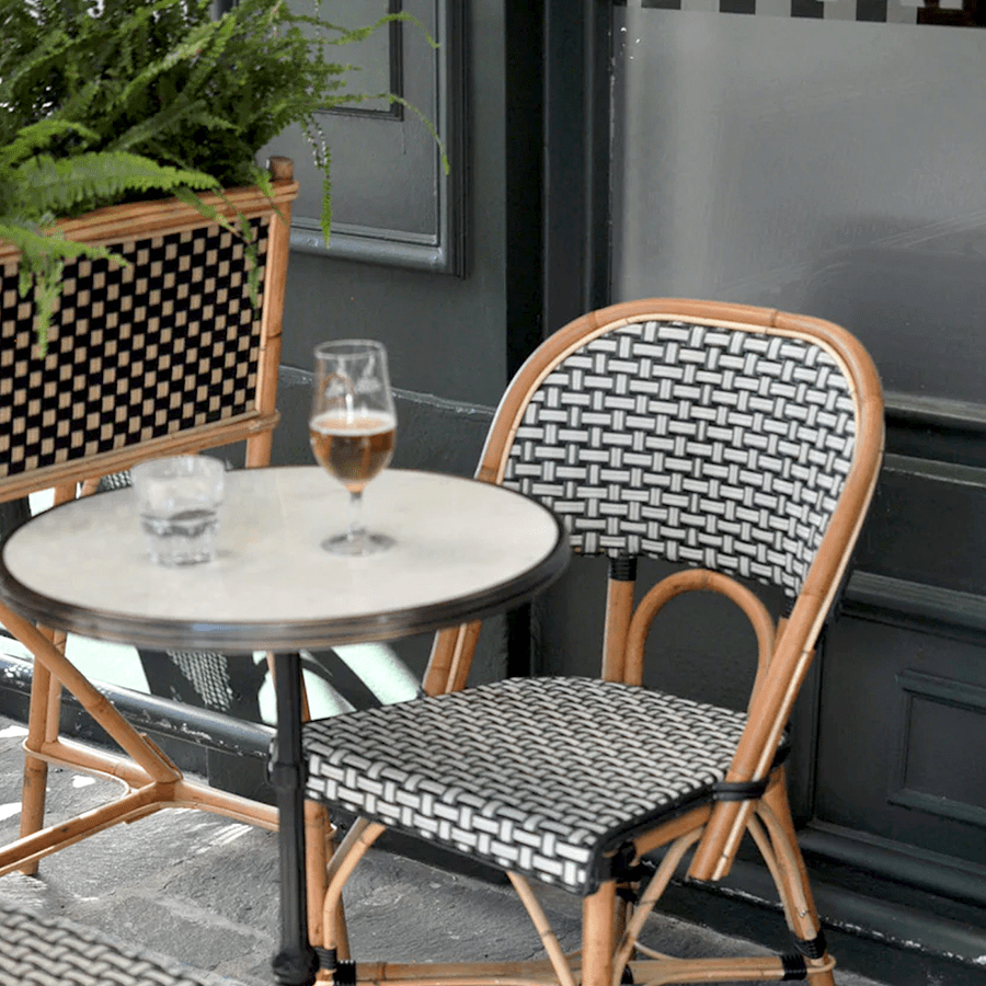 CARRARA WHITE CERAMIC FRENCH BISTRO TABLE 24” - DYKE & DEAN