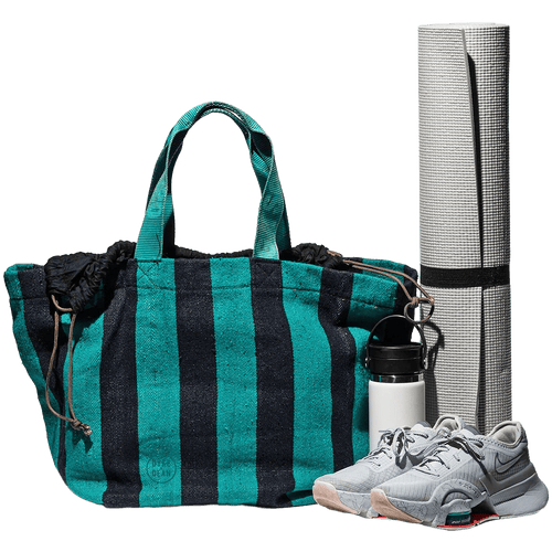 COTTON RUG BAG TURQUOISE NAVY - DYKE & DEAN