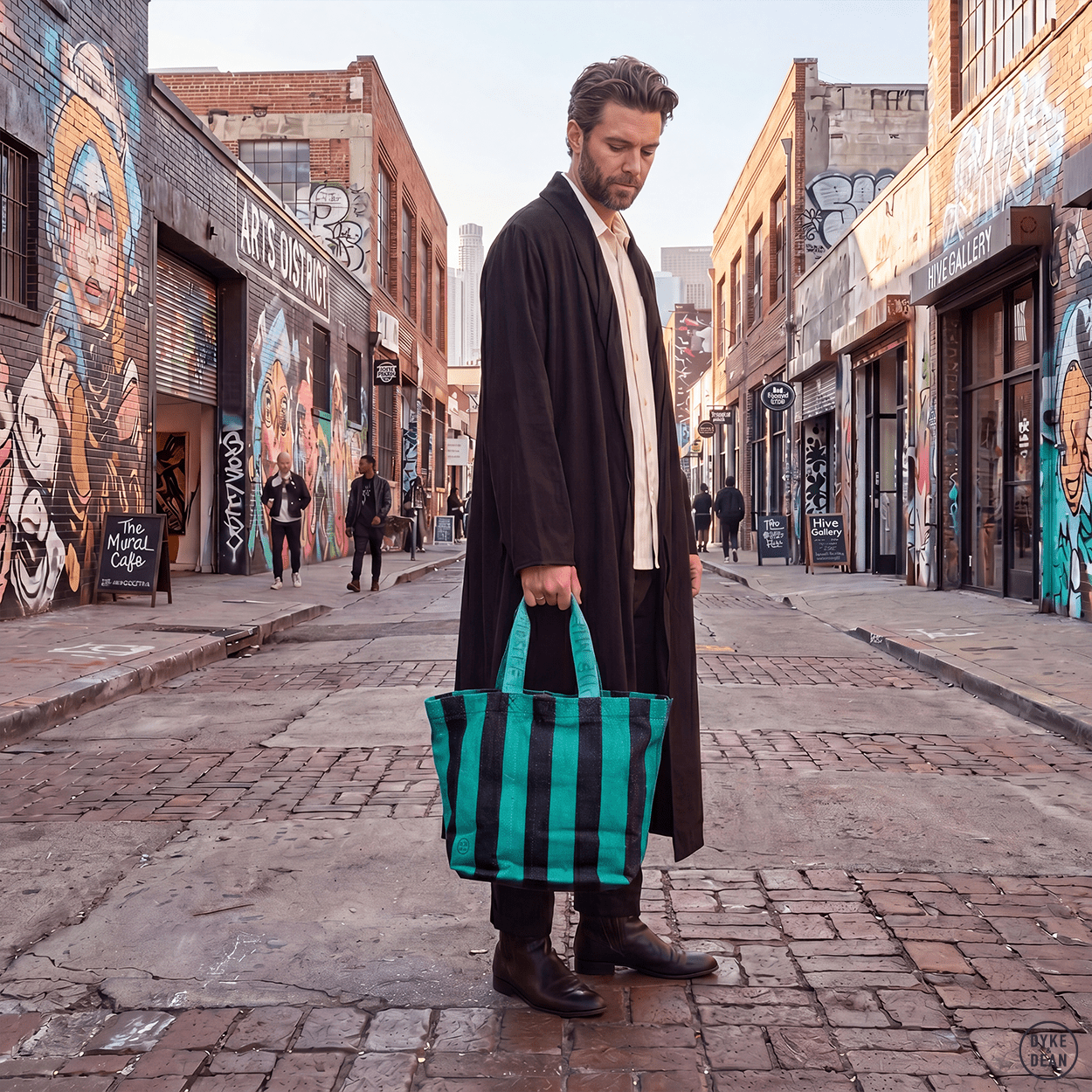 COTTON RUG BAG TURQUOISE NAVY - DYKE & DEAN