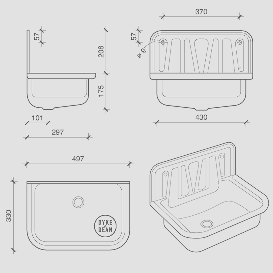DYKE & DEAN BLACK ENAMEL BUCKET SINK BLACK RIM - DYKE & DEAN