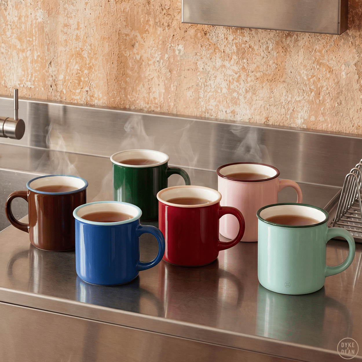 DYKE & DEAN CERAMIC COFFEE MUG PINK RED RIM - DYKE & DEAN