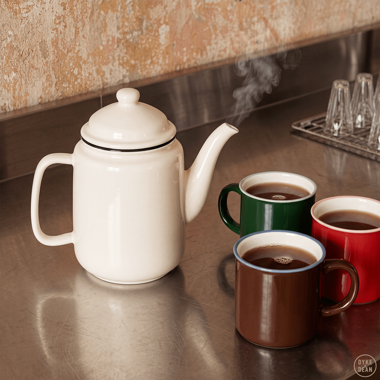 DYKE & DEAN CERAMIC COFFEE MUG RED PINK RIM - DYKE & DEAN