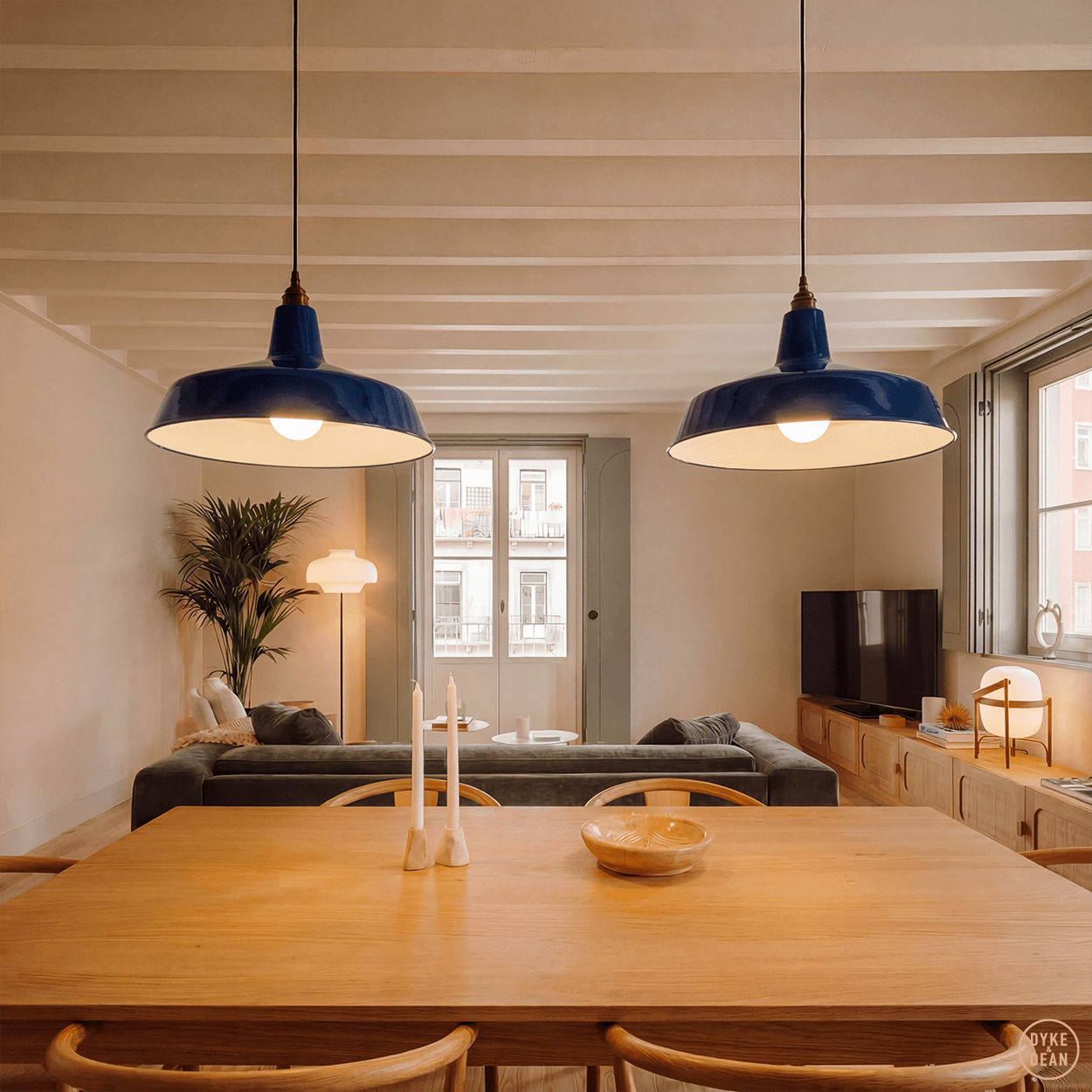 DYKE & DEAN PENDANT LAMPSHADE BLUE WITH BULB HOLDER - DYKE & DEAN