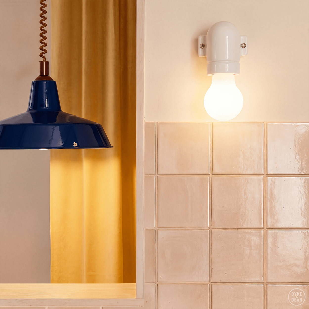 DYKE & DEAN PENDANT LAMPSHADE BLUE WITH RETRACTABLE SPRING - DYKE & DEAN