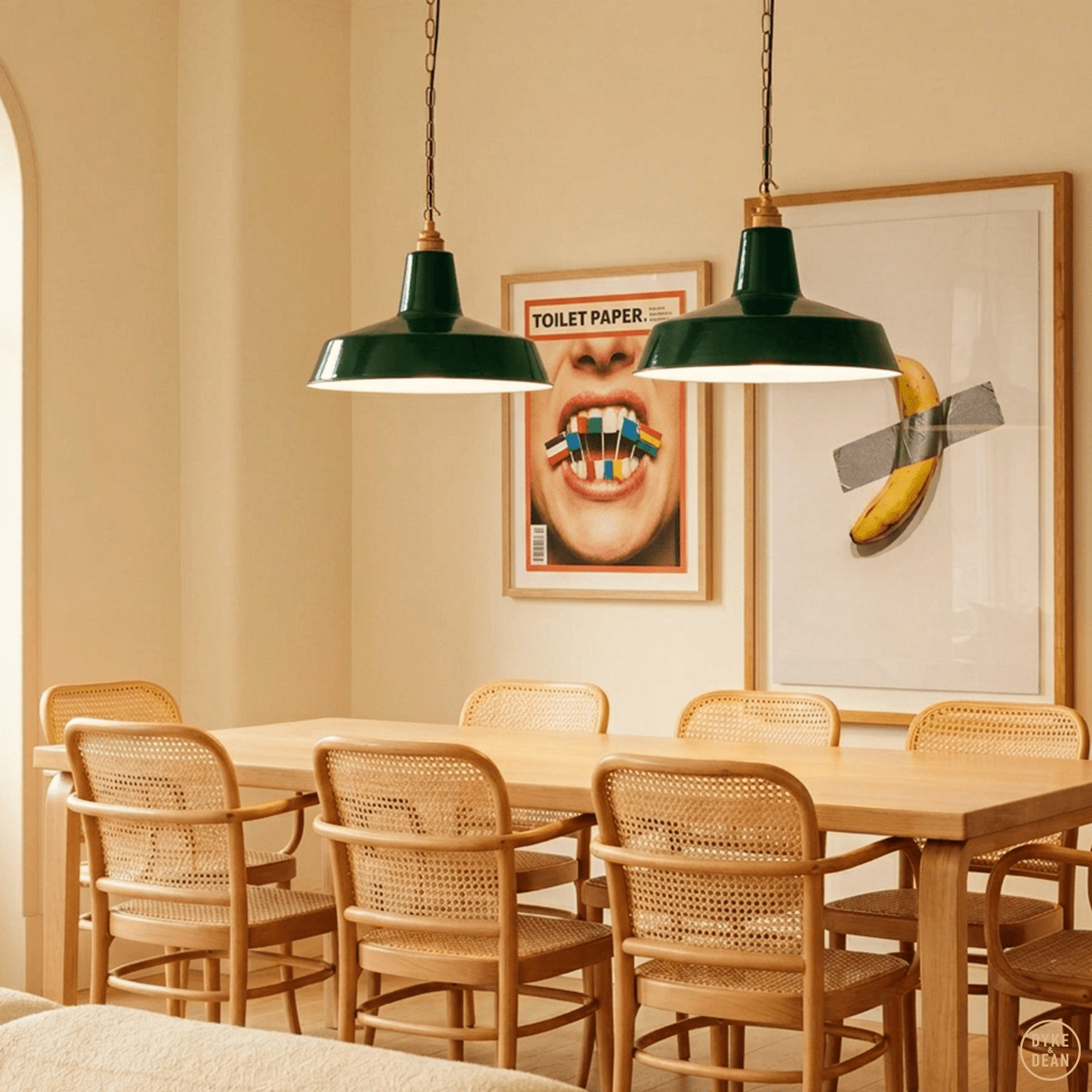 DYKE & DEAN PENDANT LAMPSHADE GREEN WITH HOOK & CHAIN SET - DYKE & DEAN