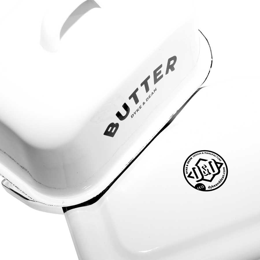 DYKE & DEAN WHITE ENAMEL BUTTER DISH OUTLET - DYKE & DEAN