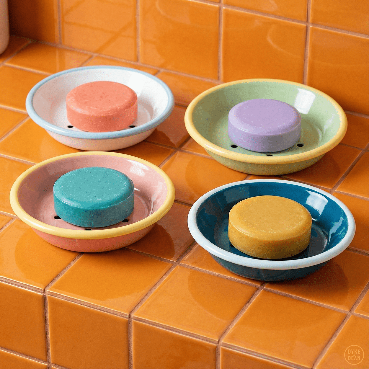 ENAMEL SOAP DISH GREEN & YELLOW - DYKE & DEAN