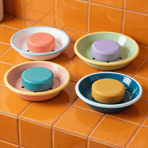ENAMEL SOAP DISH GREEN & YELLOW - DYKE & DEAN
