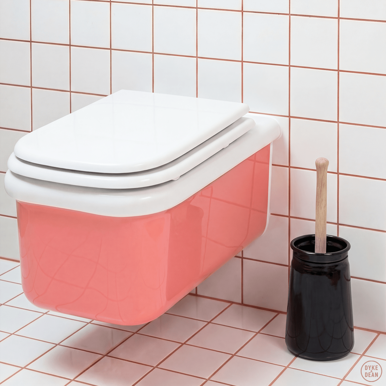 ENAMEL TOILET BRUSH HOLDER SET BLACK - DYKE & DEAN