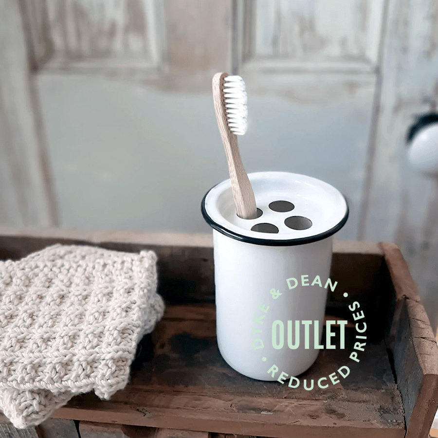 ENAMEL TOOTHBRUSH HOLDER WHITE WITH BLACK RIM OUTLET - DYKE & DEAN