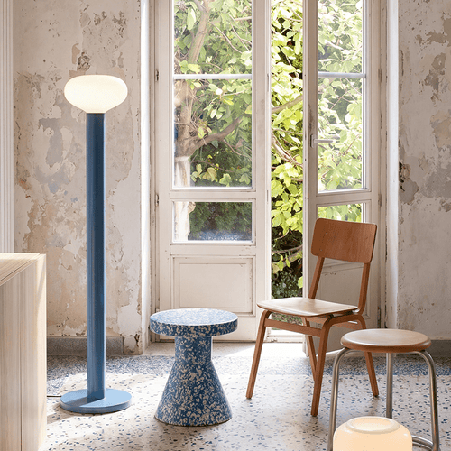 FLO OPAL GLASS ORB FLOOR LIGHT BLUE - DYKE & DEAN
