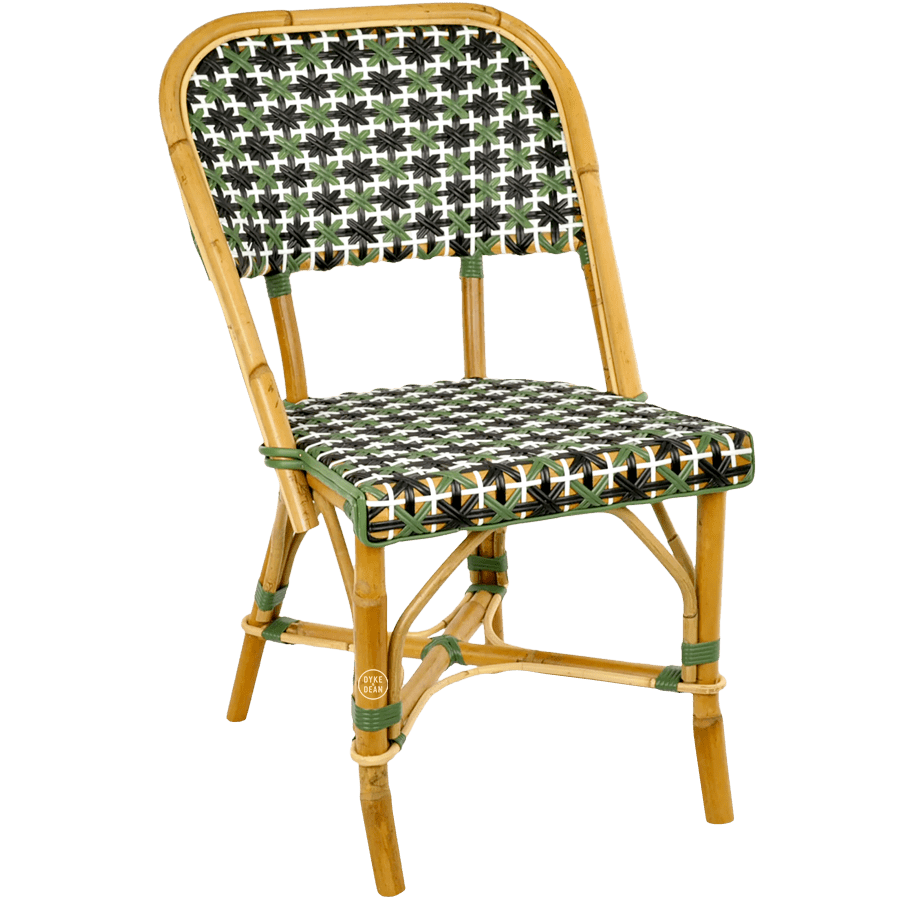 FRENCH BISTRO RATTAN CHAIR CROSSES GREEN BLACK - DYKE & DEAN