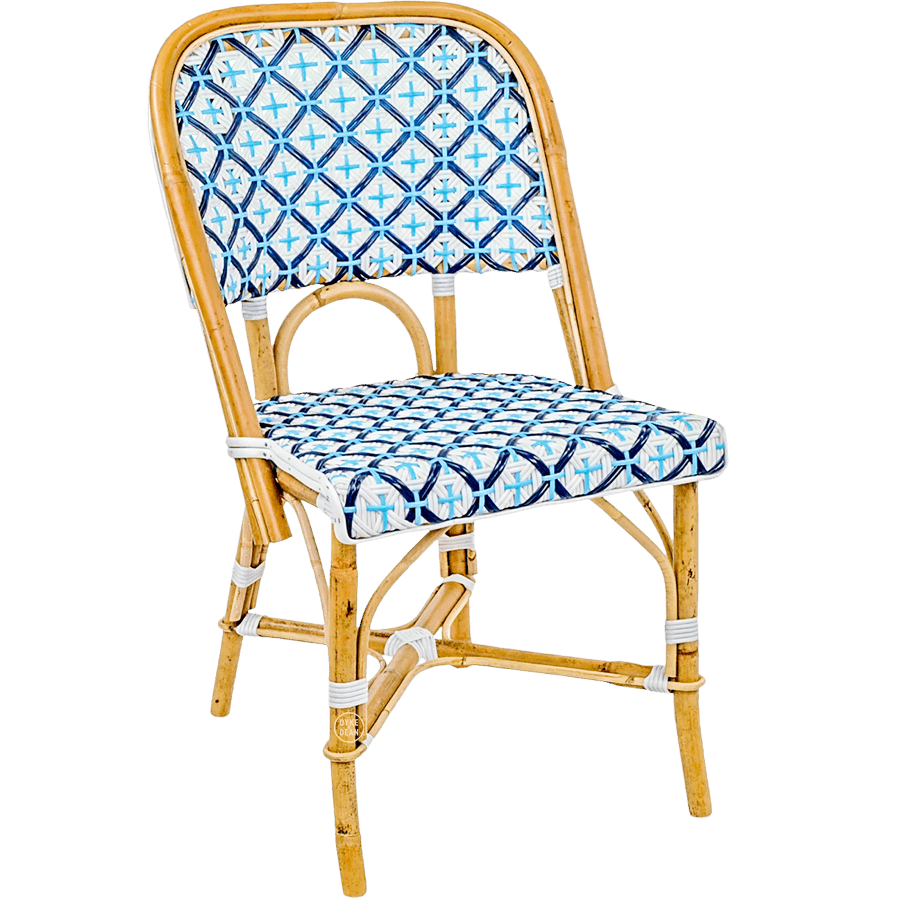 FRENCH BISTRO RATTAN CHAIR CROSSES OCEAN BLUES - DYKE & DEAN