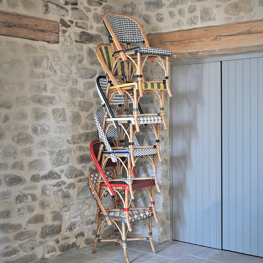FRENCH BISTRO RATTAN CHAIR CROSSES OCEAN BLUES - DYKE & DEAN