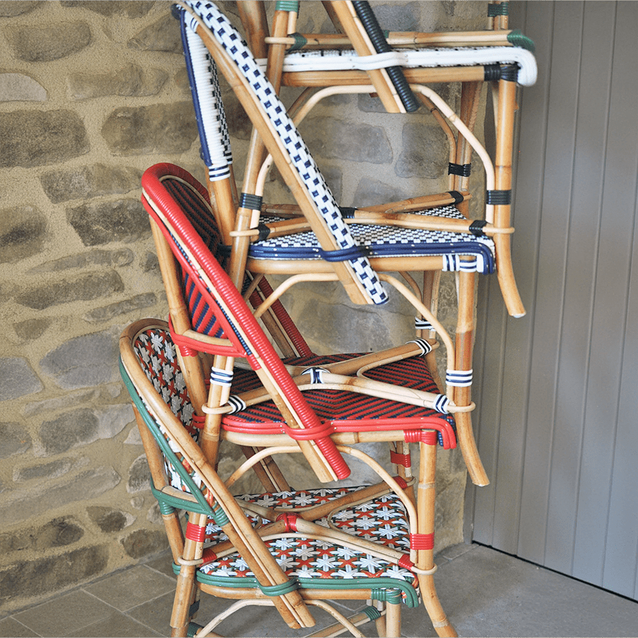 FRENCH BISTRO RATTAN CHAIR STRIPE RED NAVY - DYKE & DEAN