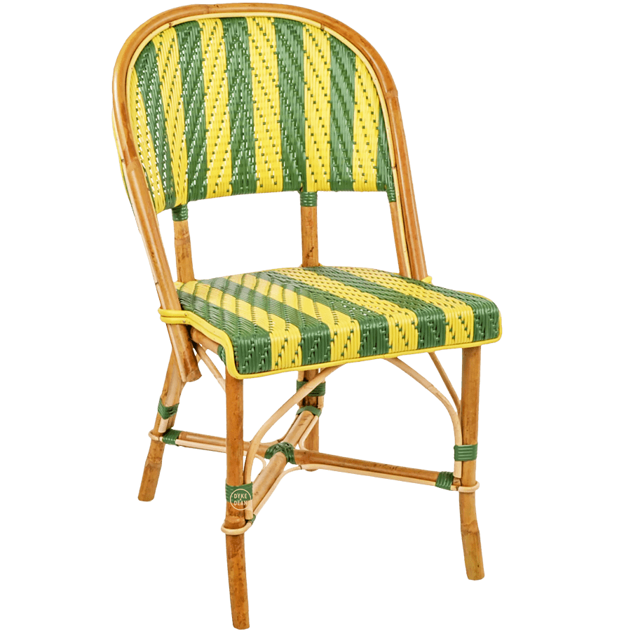 FRENCH BISTRO RATTAN CHAIR STRIPES YELLOW GREEN - DYKE & DEAN