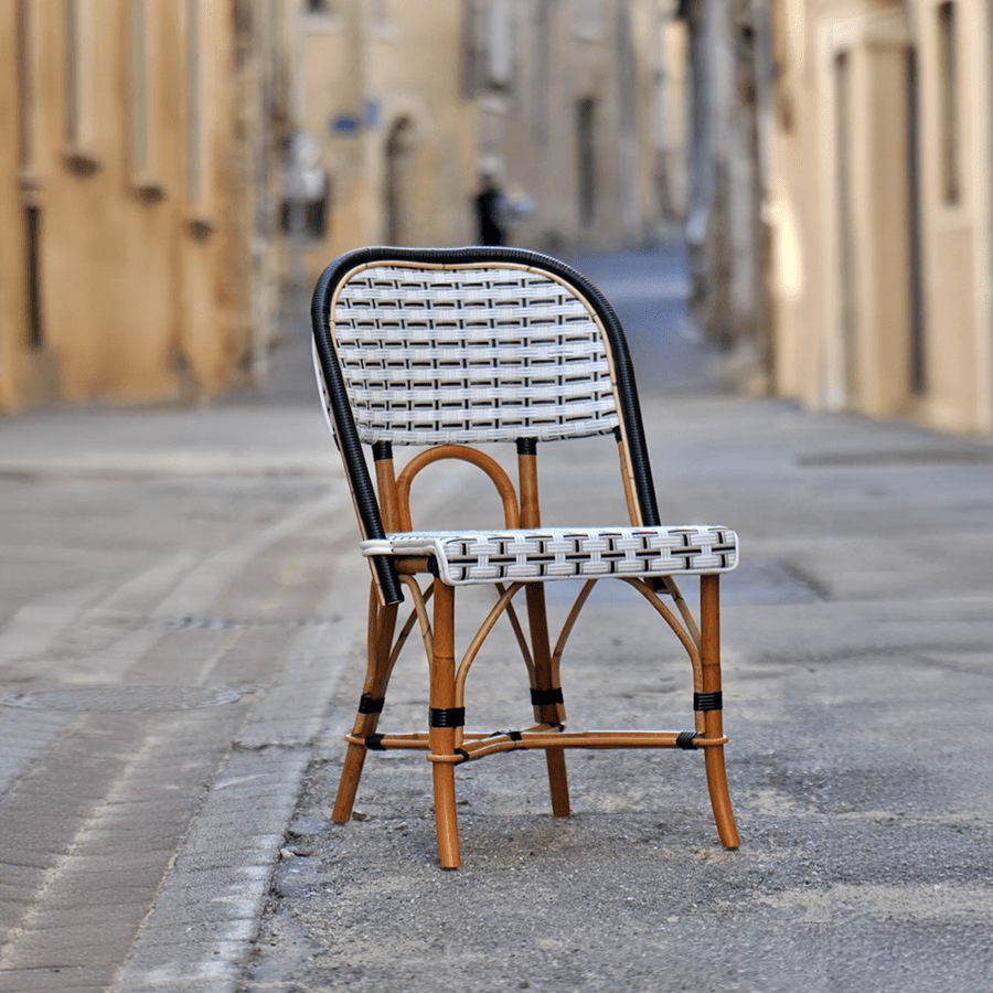 FRENCH BISTRO RATTAN CHAIR VERTICAL SILVER BLACK - DYKE & DEAN