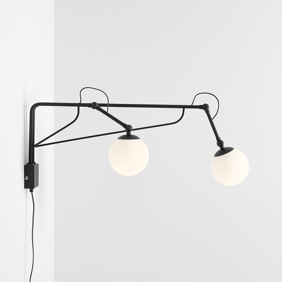 FUNCTIONAL ADJUSTABLE LONG WALL ARM DOUBLE LIGHT BLACK - DYKE & DEAN