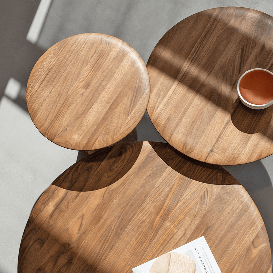 GAZZDA ROUND MUSHROOM TABLE 40 WALNUT - DYKE & DEAN