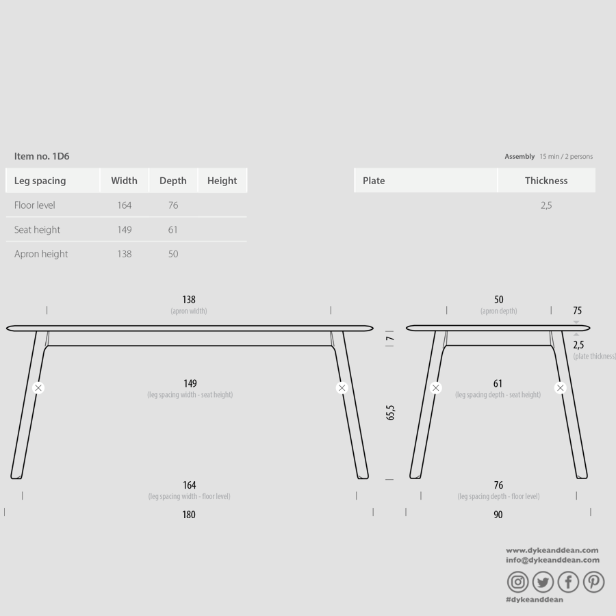 GAZZDA STAFA TABLE SMOKED OAK 180 x 90 - DYKE & DEAN