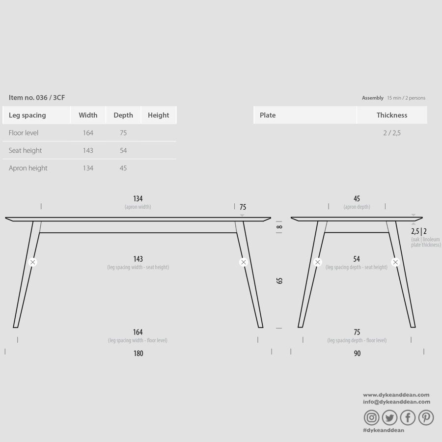 GAZZDA TESKA OAK DINING TABLE 180 X 90 - DYKE & DEAN
