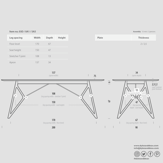 GAZZDA TINK DINING TABLE WHITE OAK 200 x 90 - DYKE & DEAN
