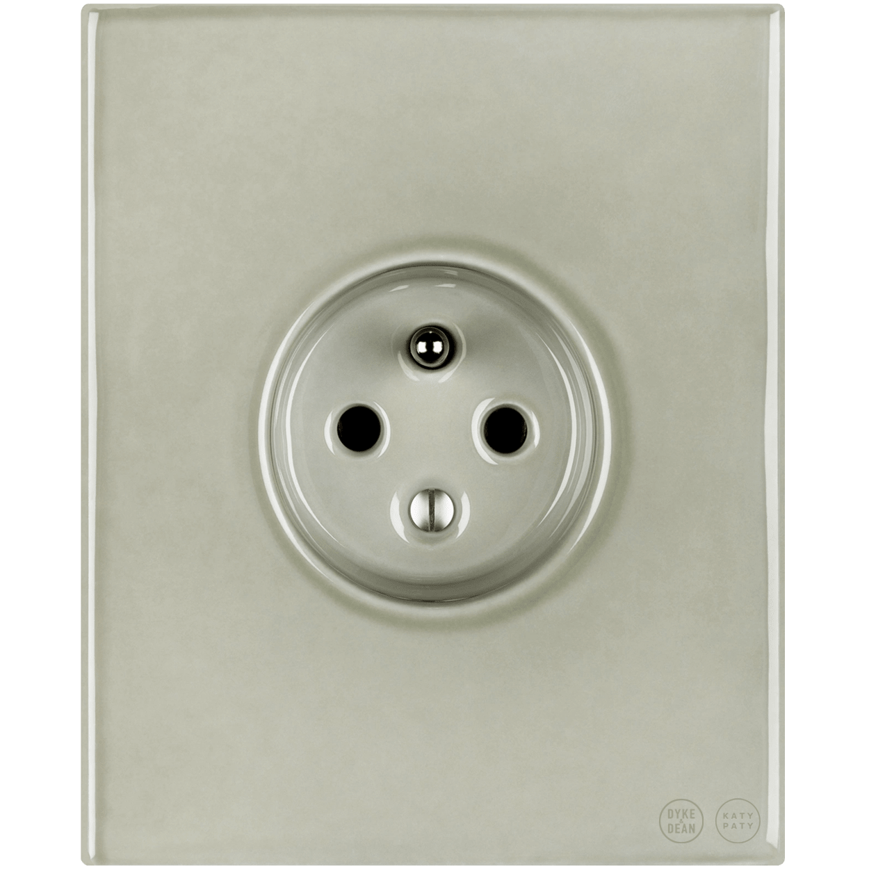KATY PATY PORCELAIN PLATE 2 PIN EURO WALL SOCKET GREY GREEN - DYKE & DEAN