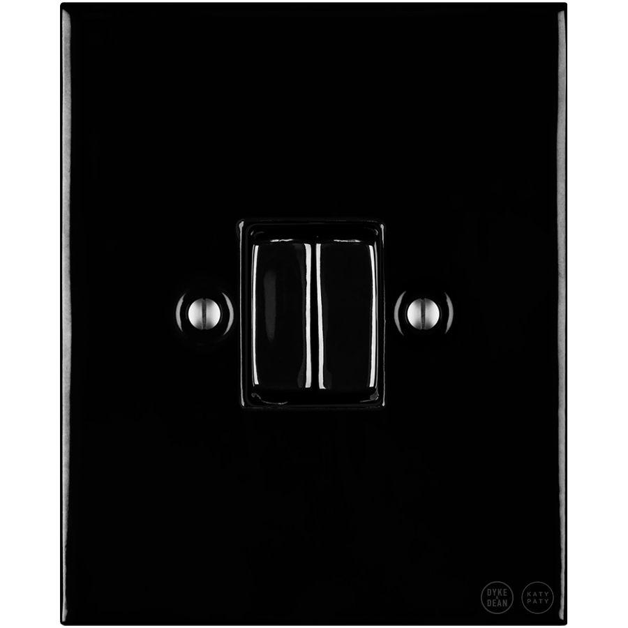 KATY PATY PORCELAIN PLATE WALL LIGHT SWITCH DOUBLE BLACK - DYKE & DEAN