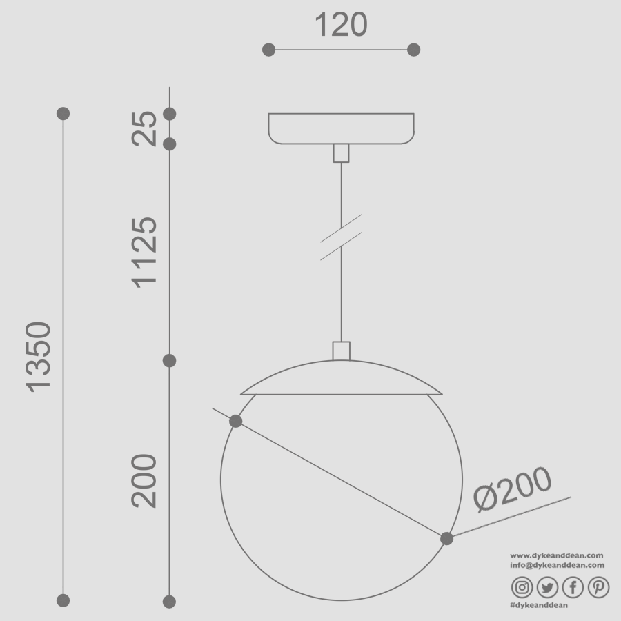 KUUL G WATERPROOF CEILING PENDANT GLOBE LIGHT BLACK - DYKE & DEAN