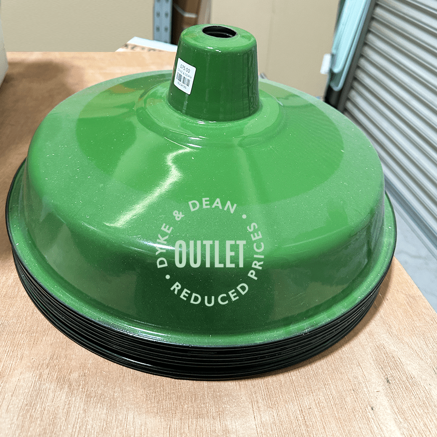 LARGE GREEN ENAMEL LIGHT SHADE OUTLET - DYKE & DEAN