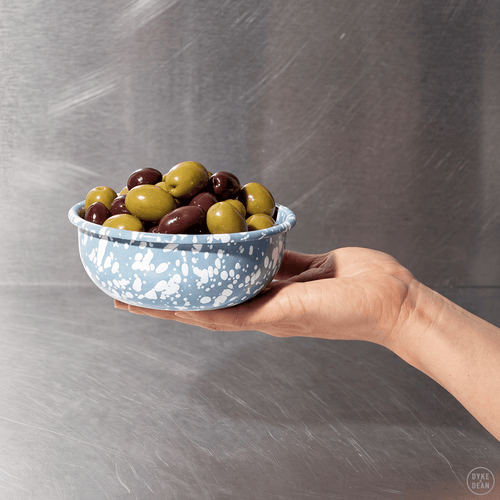 LIGHT BLUE & WHITE SMALL SPLATTER ENAMEL BOWL - DYKE & DEAN