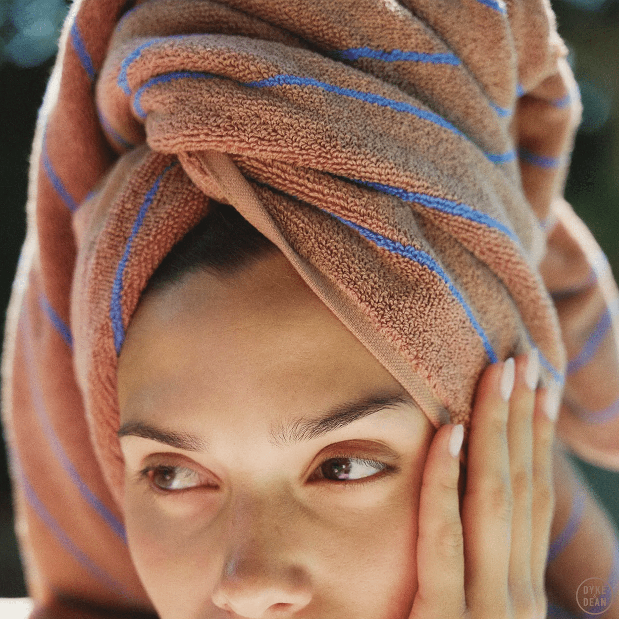 NARAM BATH TOWELS CAMEL & ULTRAMARINE BLUE - DYKE & DEAN